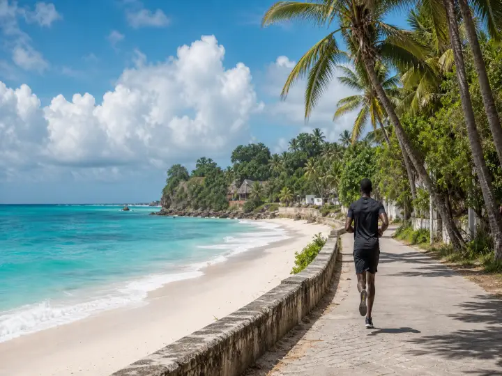 Runner training beside the Zanzibar coast