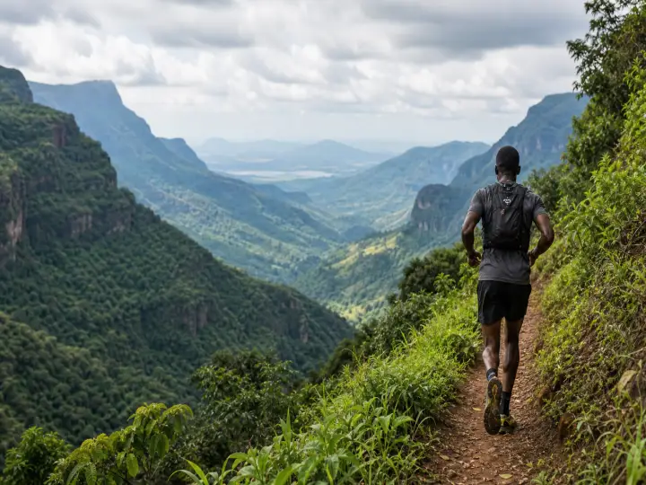 Trail runner exploring Tanzania's green highlands